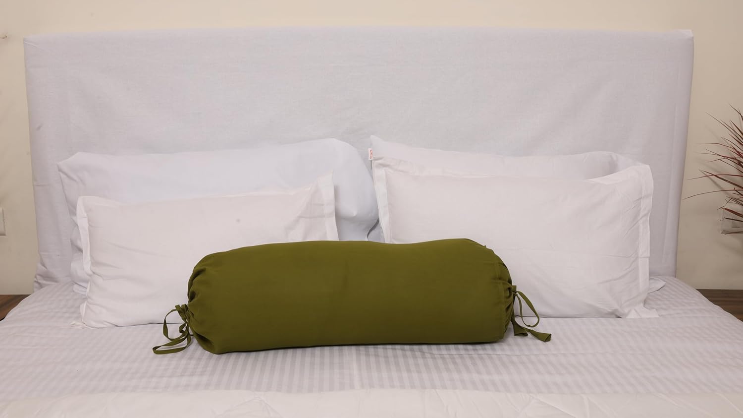 2 Pcs Cervical Neck Roll Pillow Cover with Drawstring closures Round Neck Roll Pillow Case cotton Bolster Pillowcases for Cylindrical Cushion (Olive Green, 6 x18 inch ( 15 x45.5 cm ))
