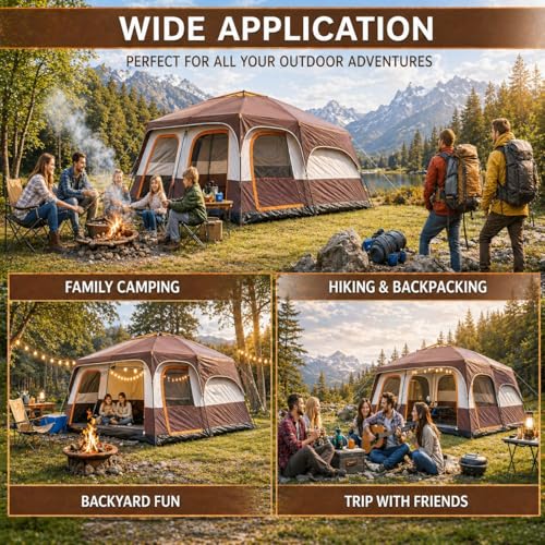 Image of Large Camping Tent for 3-5 Person Spacious Outdoor Tent House For Hiking Waterproof Dome Portable Spacious Camping Tent Perfect for Hiking Travel,Trekking &Outdoor Adventures(310*210*180cm)
