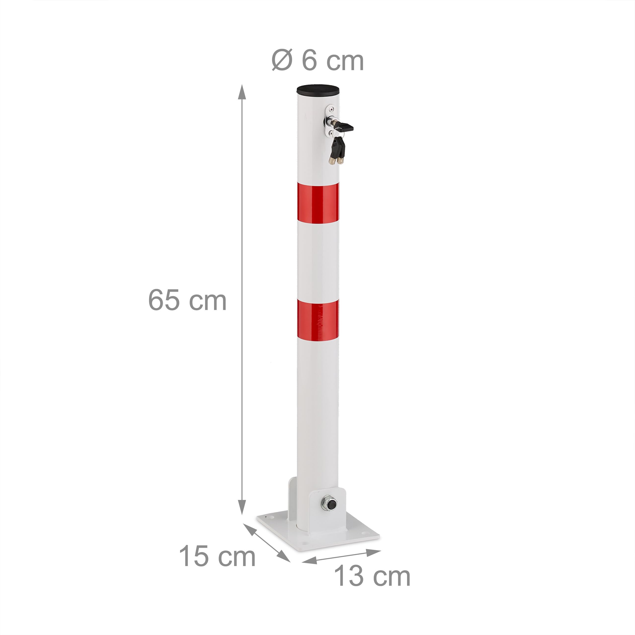 Relaxdays Poteau de Parking Rabattable, Borne de Stationnement en Acier, H 65 cm, Verrouillable, Blanc/Rouge