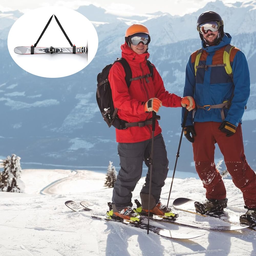 Tracolla per sci,racolla Universale per Sci e bastoni da Sci in Mano o sul Braccio,tracolla regolabile in nylon, accessori per sci,Ski Strap Imbracatura Sicurezza(Giallo)