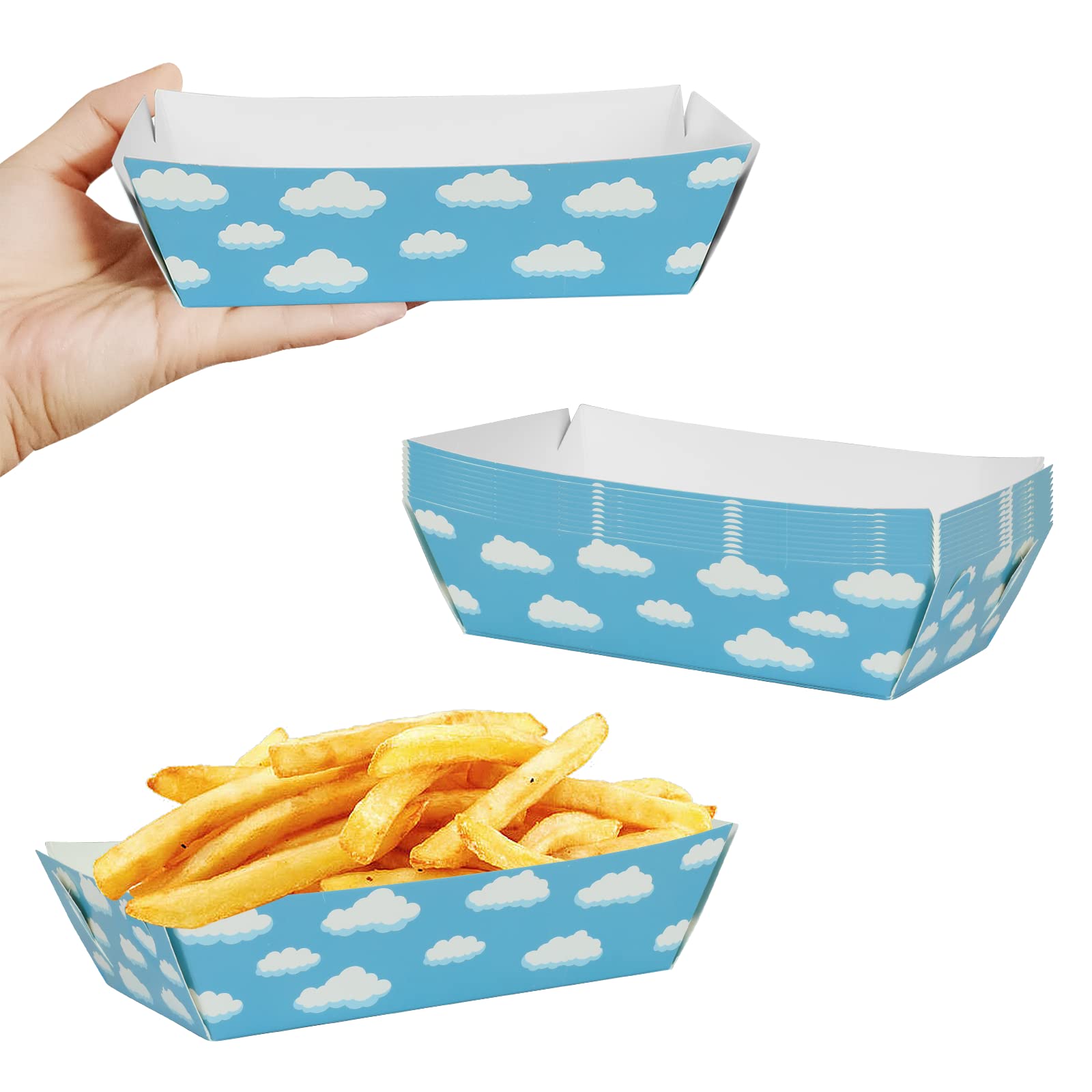 100 Packs Blue Sky White Clouds Paper Food Trays Blue Sky White Clouds Birthday Party Supplies Cartoon Story Party Favors Nacho Trays Paperboard Tray