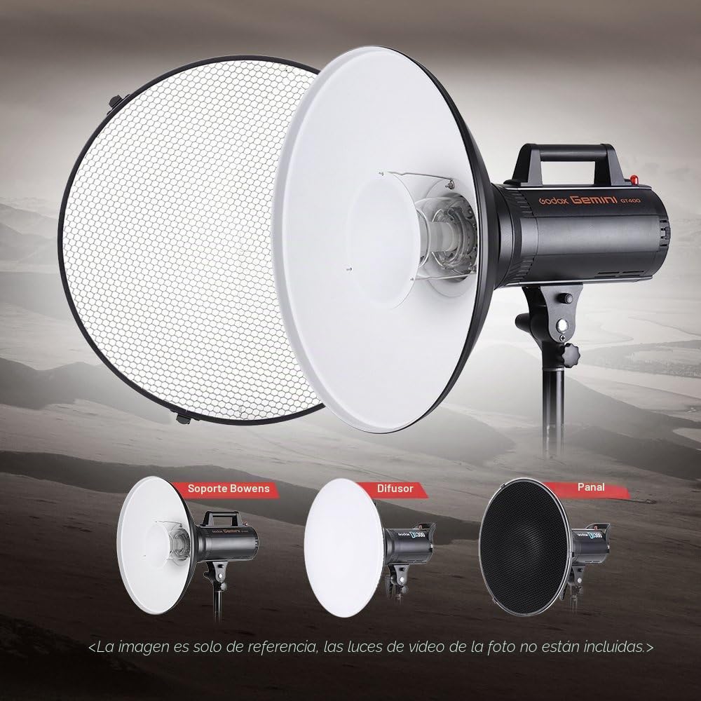 Andoer Bowens Mount Beauty Dish Difusor Reflector + Rejilla de Panal + Interior de Tela Suave Blanca para Estudio fotográfico Bowens Strobe Light Speedlite