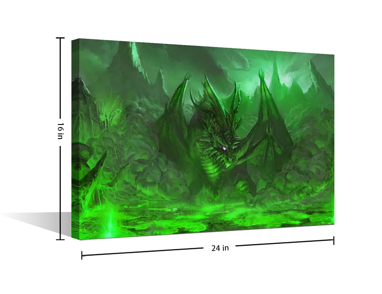 TISHIRON Dragon Art Paintings 1 Pcs Green Roaring Dragon Canvas Wall Art for Living Room Artwork Contemporary Home Decor Giclee Framed Ready to Hang Posters Prints 24x16in - Image 2