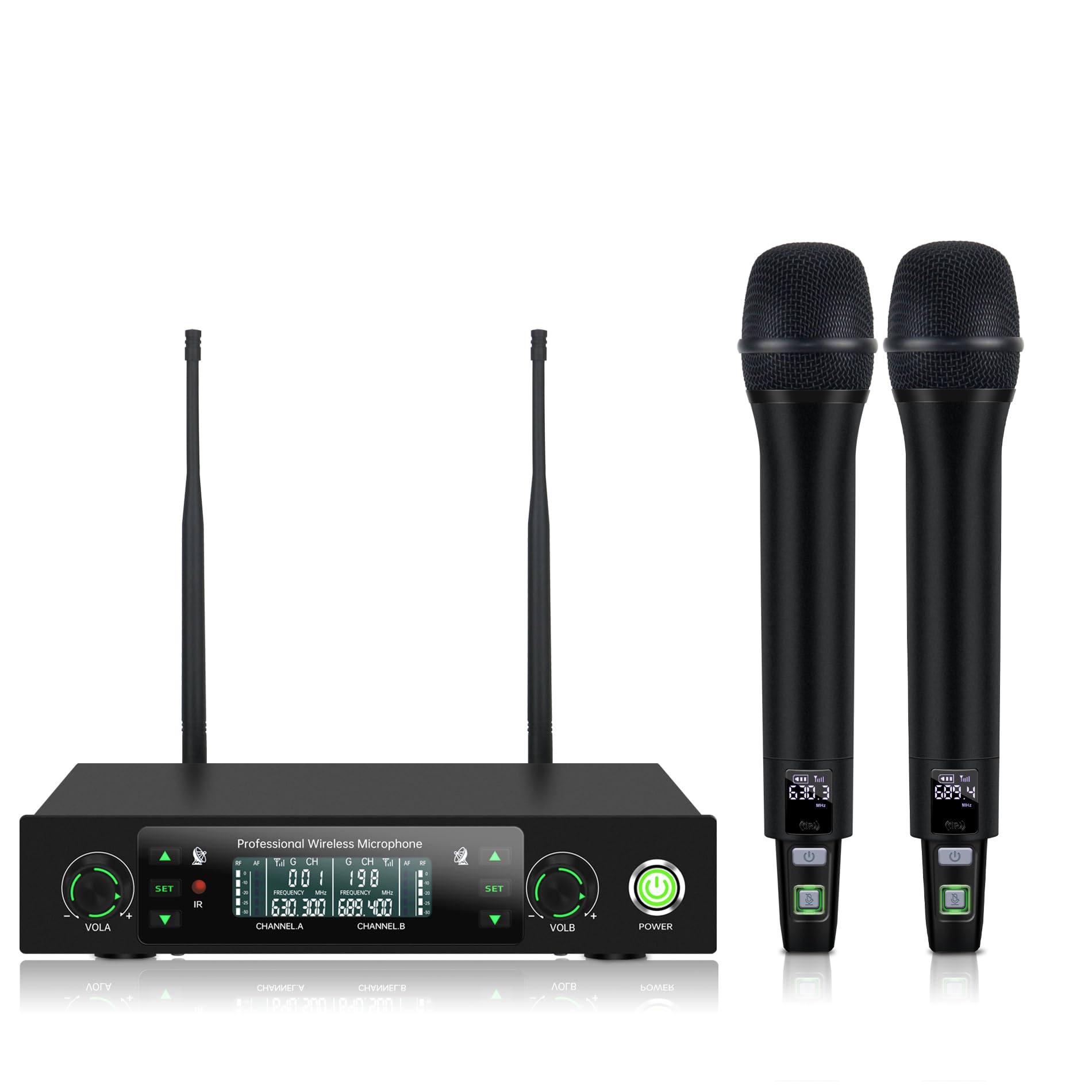 Wireless Microphone System, Dual Metal Cordless Mic Set for Karaoke Singing, Church, DJ, Party, Wedding, 500ft Long Range, Auto Scan, Anti-Interference, Handheld Dynamic Microphones