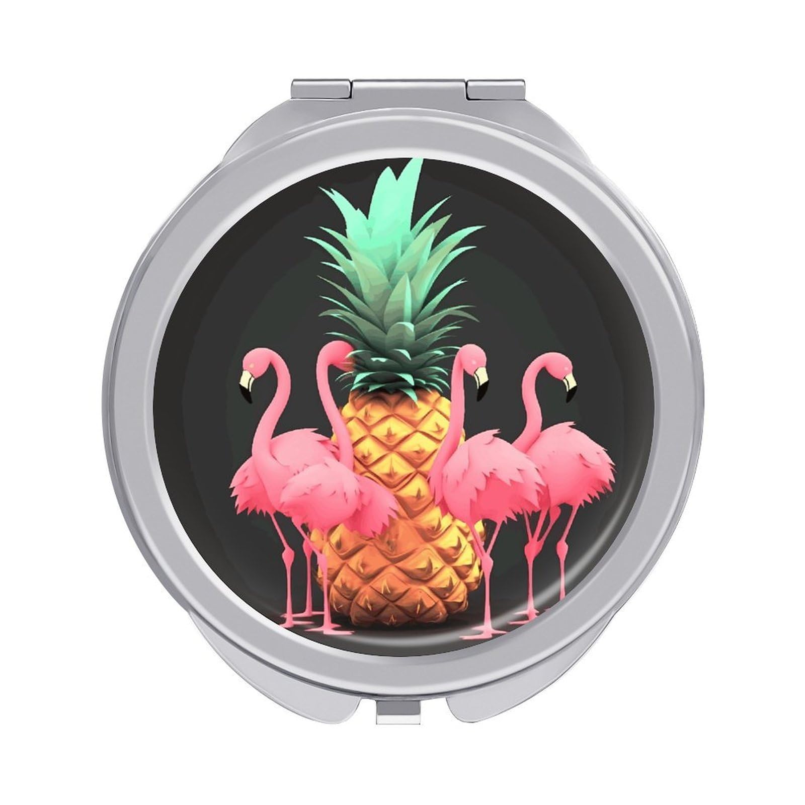 FekiLoot Pineapple Flamingos Travel Makeup Mirror 2 X /1 X Magnifying Slim Pocket Mirrors Compact for Purse Travel Makeup Mirrors for Pocket, Handbag, Purse Women Gift