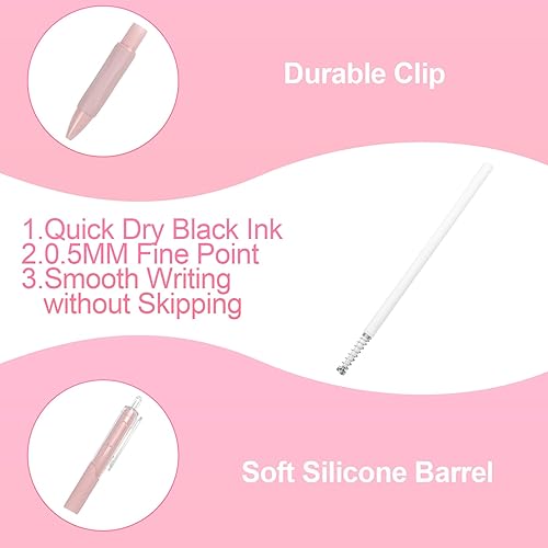 Miniatura 2 de Almarto Bolígrafos estéticos, paquete de 5 bolígrafos de tinta negra de gel de 0.020 in, retráctiles, punta fina, sin manchas y suaves, bonitos