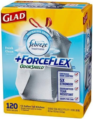 GLADS Force-Flex Tall Kitchen 13 Gallon Trash Bag with Odor Shield, 120 Count (Pack of 12)