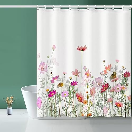 Cortina de ducha floral  72 pulgadas de ancho x 78 pulgadas de largo, con 12 ganchos, dobladillo pesado cortina de ducha para bañera para baño