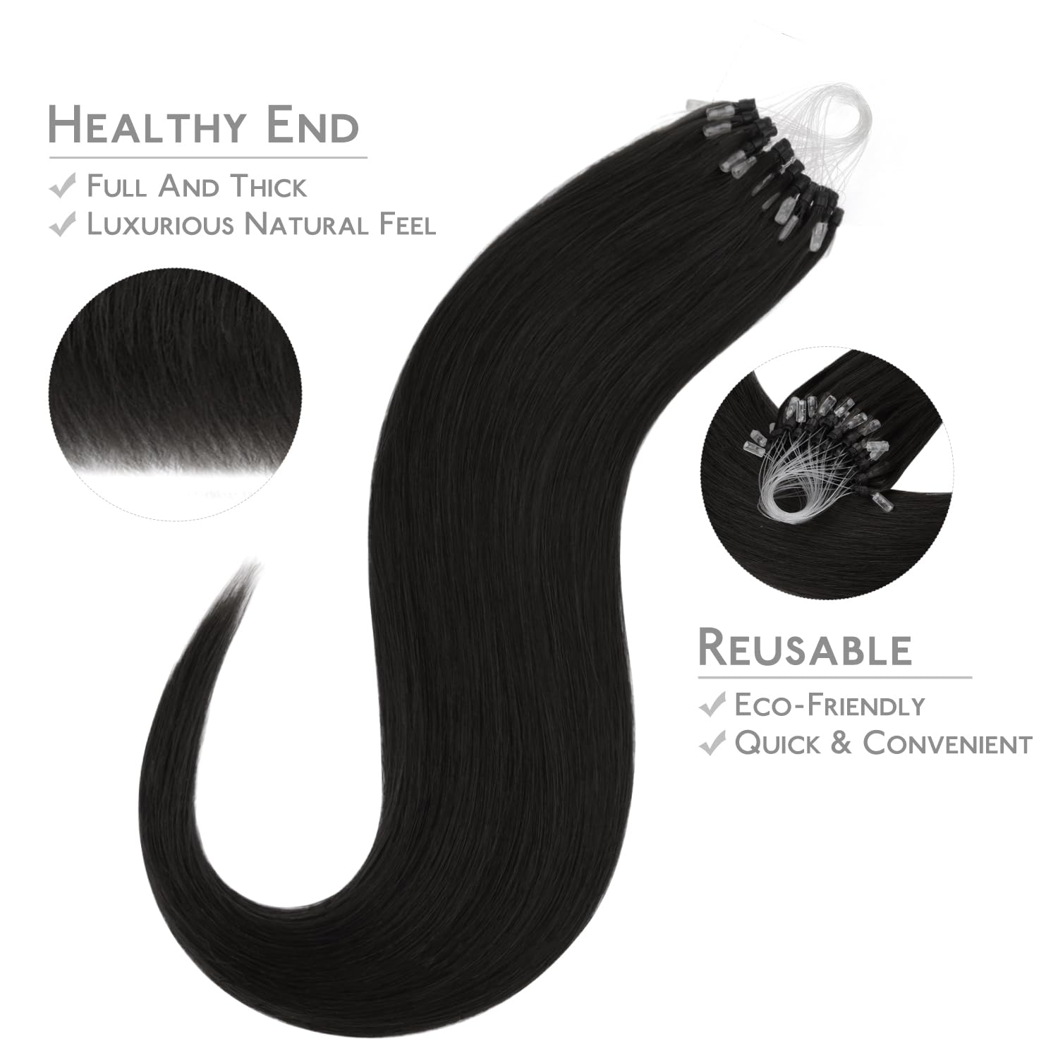 WENNALIFE Micro Rings Hair Extensions Real Human Hair - Image 3
