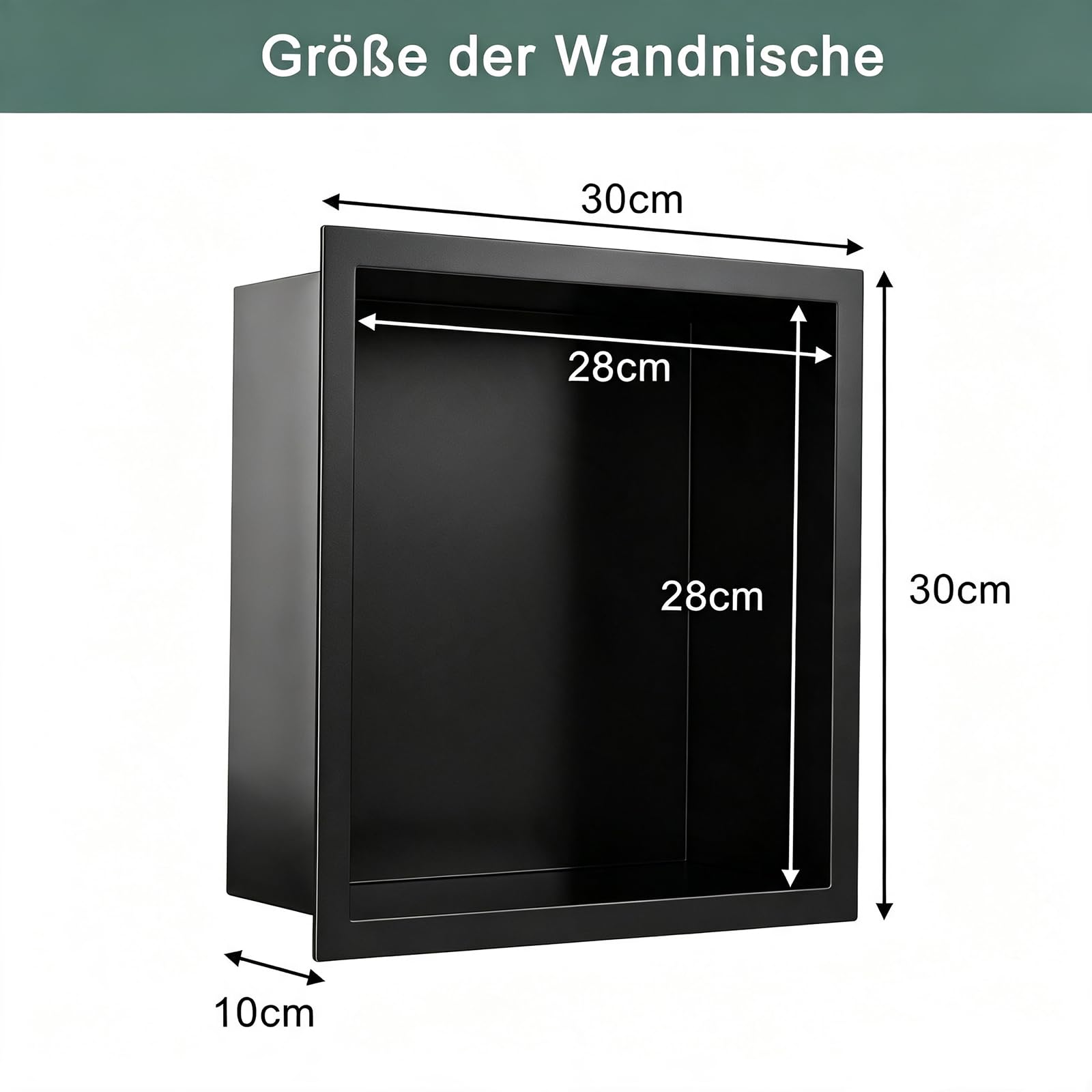 Wandnische Dusche Edelstahl, Schwarz Matt,Duschnische 30 x 30 x 10