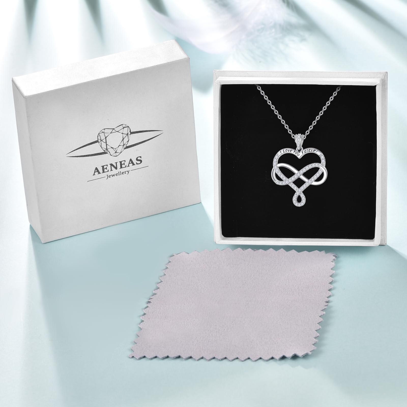 AENEAS Siver - Collana con ciondolo a forma di cuore, da donna, con ciondolo a forma di infinito, idea regalo per fidanzata, moglie, compleanno, 20 pollici, Argento sterling