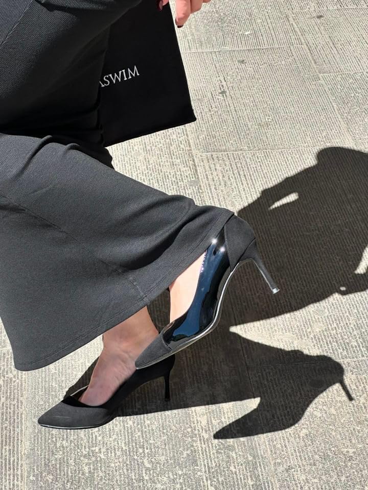 Coutgo Womens Pointed Toe High Heels Pumps Patent Suede Stiletto Heel Slip on Office Party Wedding Dress Shoes - Image 3