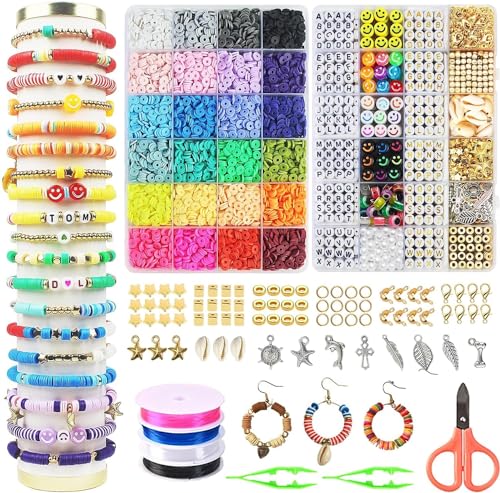 Reviews de Kits para hacer bisutería Top 10. 50 7500 kit Para Hacer Pulseras,Cuentas Para Pulseras,Cuentas de Arcilla Planas y Redondas Con Monogramas