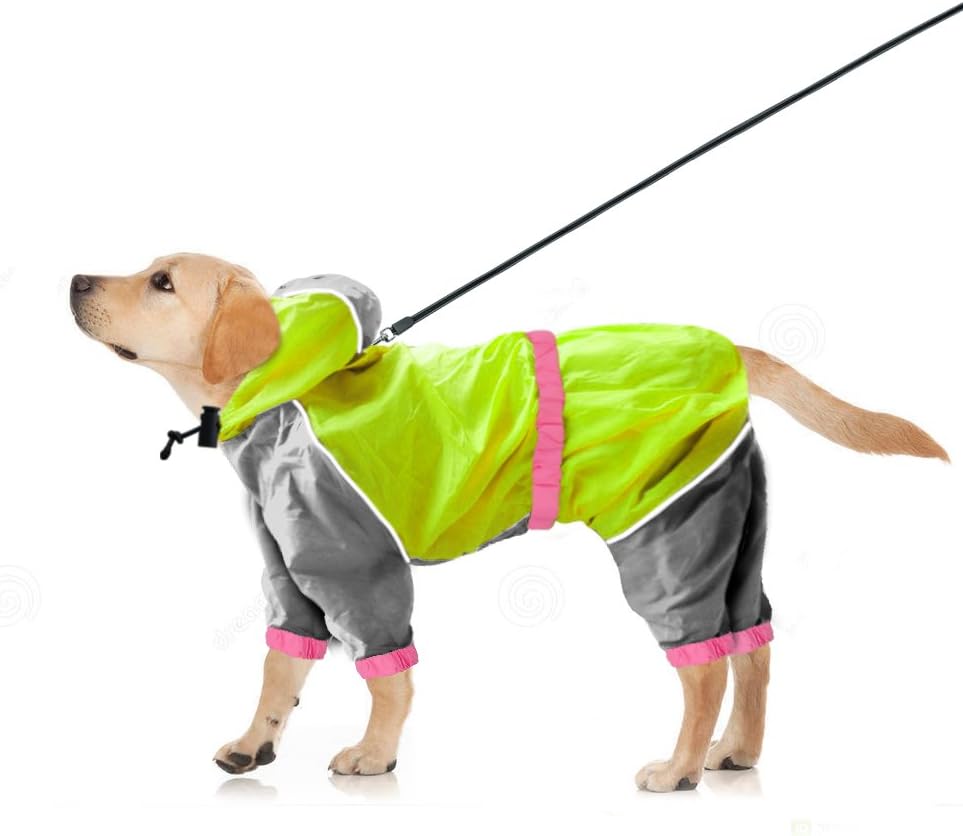 Dog Raincoat Waterproof Slicker - Lightweight and Breathable Hooded Rainwear with Safe Reflective Stripes - Green Dog Clothing for Small…