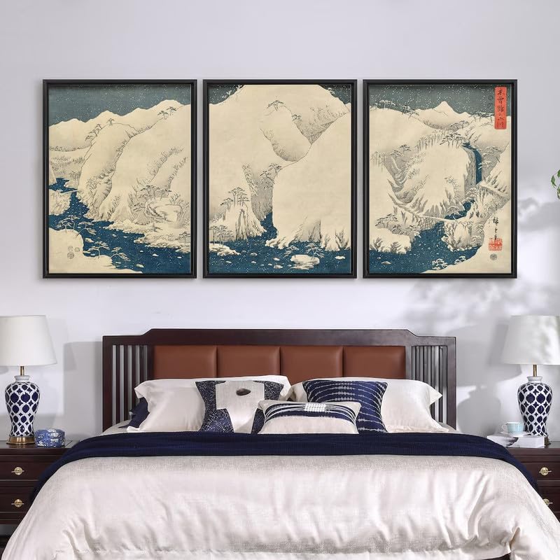 Estampe Hiroshige route de Kiso en triptyque poétique pour la maison