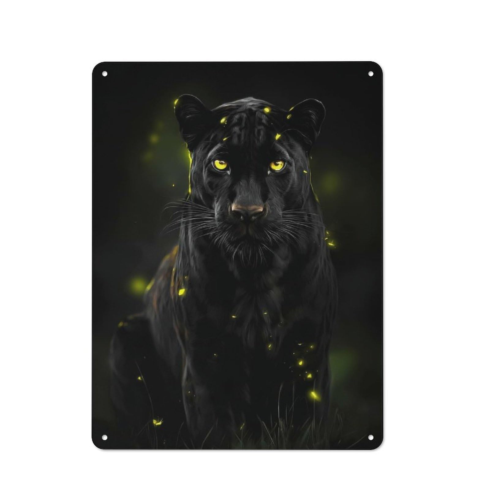 Junmoney Style-2 Black Panther With Glowing Fireflies Retro Metal Wall Sign 40X30cm For Living Room Or Hallway, For Collectors Decorating Living Rooms And Hallways