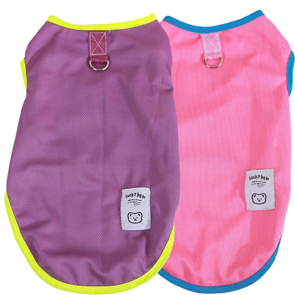 Tangpan 2 Pack Dogs Shirts Soft Breathable Solid Dog T-Shirts with Leash Ring Tank Top Summer Dog T-Shirts Apparel Sleeveless Dog Vest Dog Tee Shirt for Small Dogs B# M