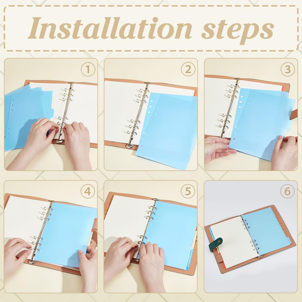 2 Pack A5 Binder Dividers 6 Tabs Bright Color Plastic Binder Index Tabs Planner Divider For Round Ring Binder Sheet Protector (Transparent, 12 Dividers