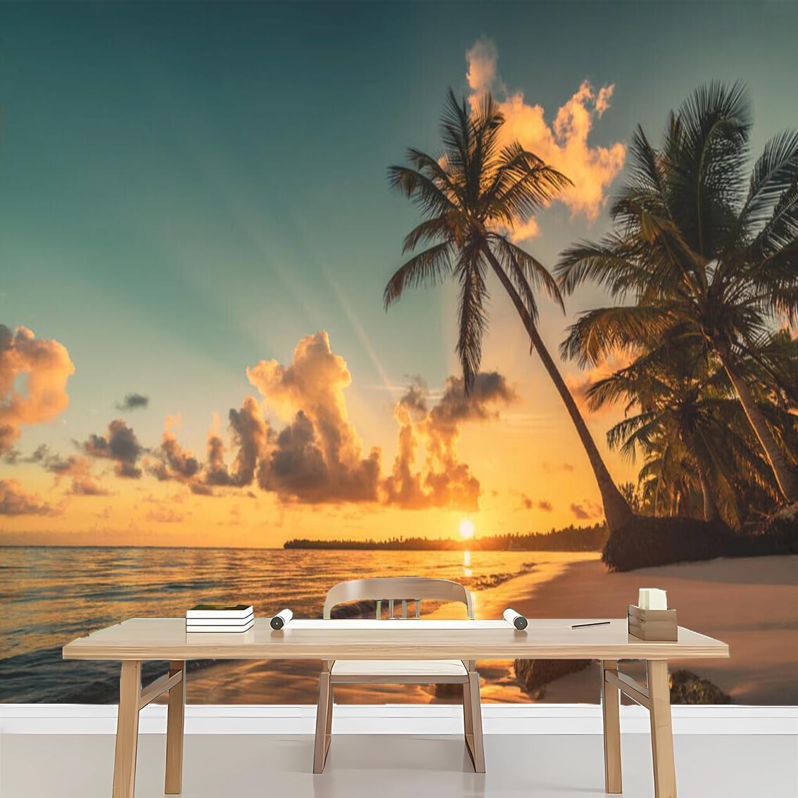 Papier Peint Soie Couché du Soleil Géant 350x245 cm pour Salon et Chambre