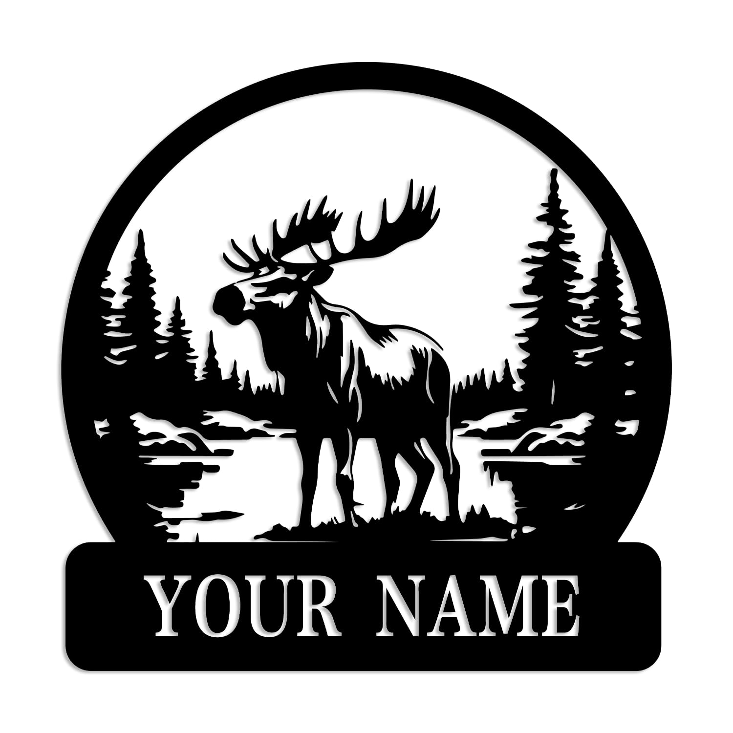 Kissesuu Moose E Moose Metal Sign,Personalized Metal Moose Sign, Moose Wall Art, Moose Decor, Outdoor Sign, Hunter Gift, Hunting Gift, Custom Cabin Name Sign, Man Cave Decor,Moose Lover's Gift, Housewarming (Moose E)