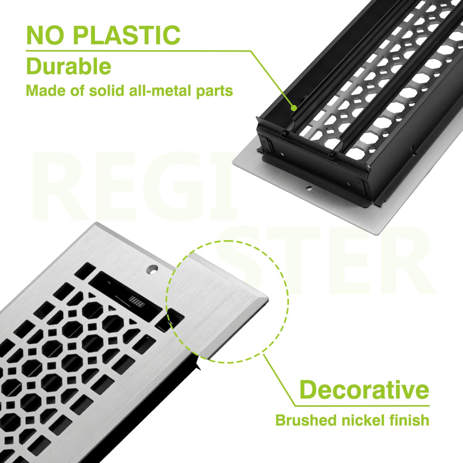 Naiture Edelstahl-Wandregister – Rostfrei, Gebürstetes Nickel, Für 10,2 X 25,4 Cm Kanal