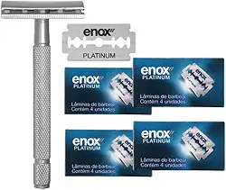 Aparelho De Barbear Clássico + 16UN Lâminas Platinum Enox