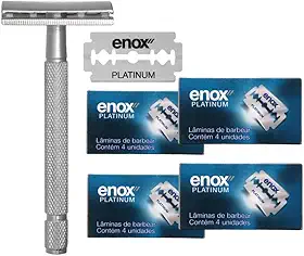 Aparelho De Barbear Clássico + 16UN Lâminas Platinum Enox