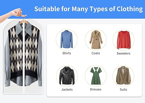Miniatura 8 de Bolsas de ropa de 50 pulgadas para colgar ropa con refuerzos de 4 pulgadas, protectores de ropa transparentes para colgar ropa, funda de traje para