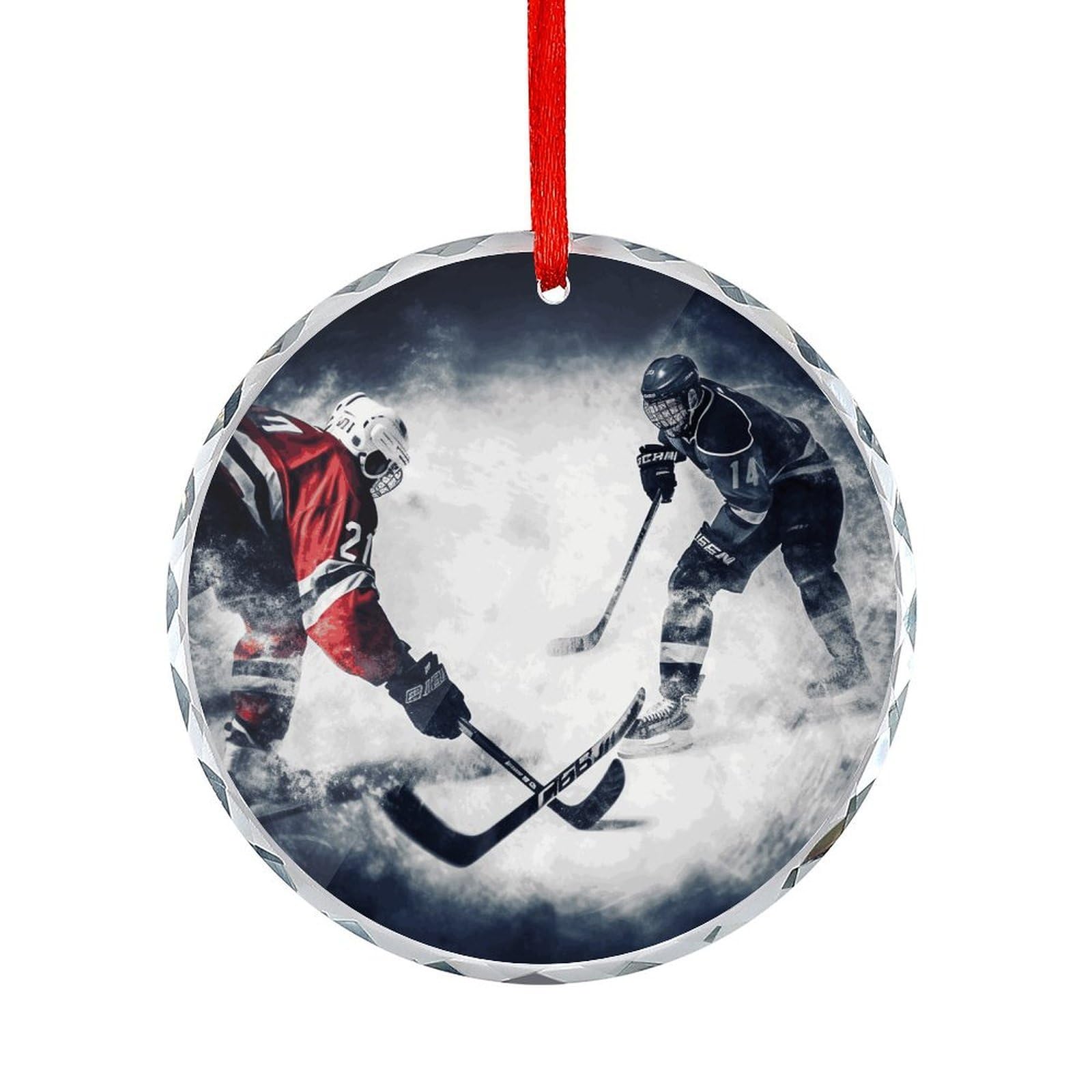 Btcowzrv Style Ice Hockey Art Round Ornament Hanging Pendant Decor