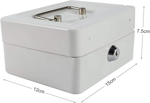 Miniatura 8 de Pequeña caja de metal para efectivo, mini caja de bloqueo de dinero, portátil, organizador de cambio, asa de bloqueo, bandeja extraíble,