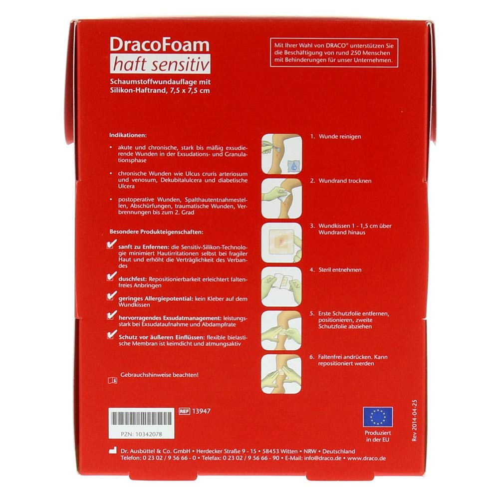 DRACOFOAM Haft sensitiv Schaumst.Wund.7,5x7,5 cm 10 St