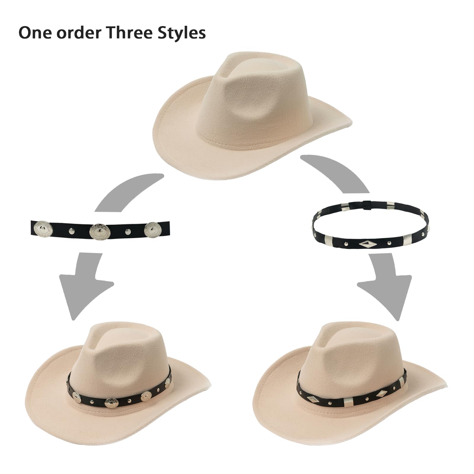 QDCZDQ Set of Men's and Women's Cowboy Hats Classic Felt Wide Brim Clothing Cowgirl hat Rolled Edge Cowboy hat