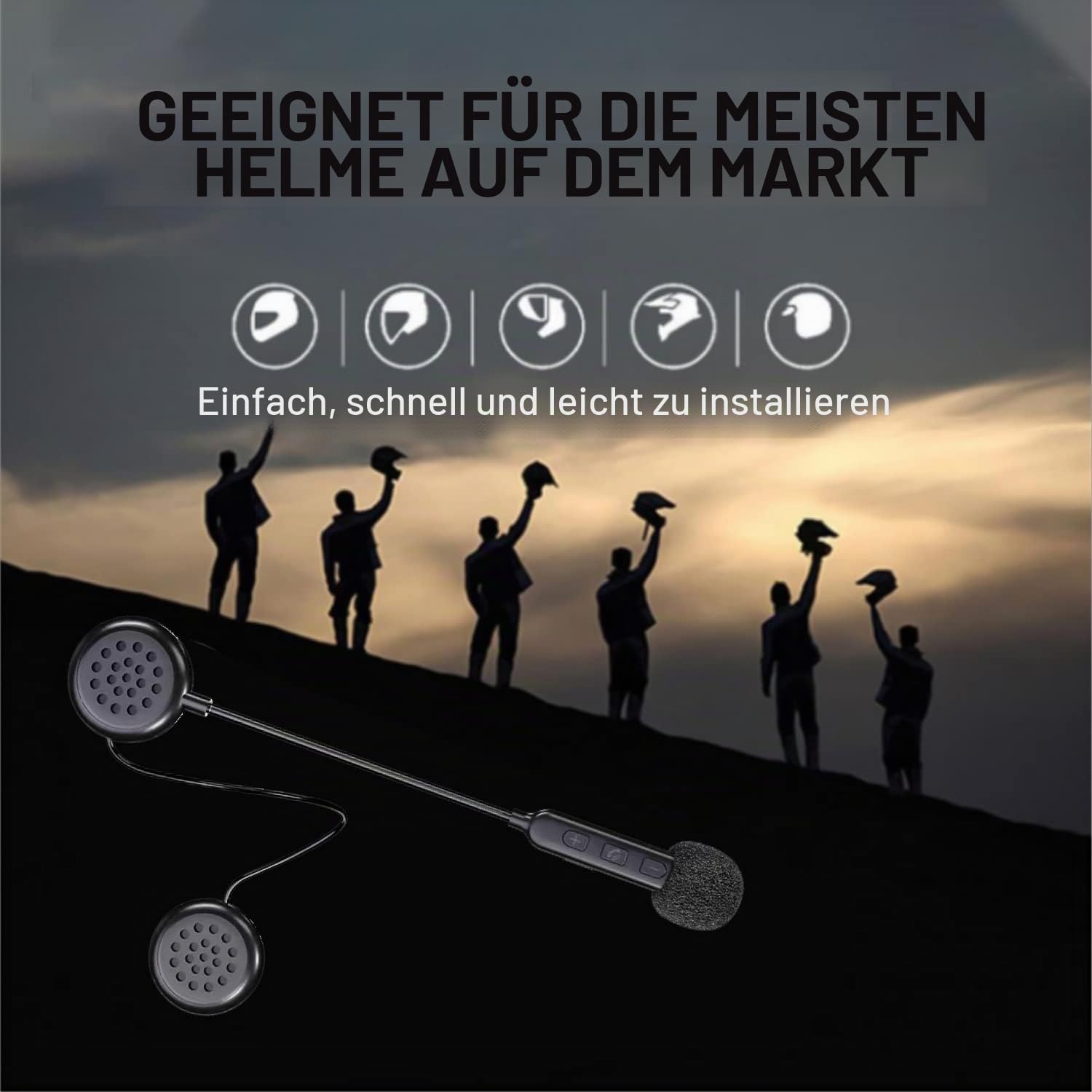 Motorradhelm, Bluetooth-Headset mit Bluetooth 5.0, ultradünn, kabellos, Helm, Kopfhörer, Freisprechfunktion, Musikanrufsteuerung, wasserdicht, Helm-Lautsprecher für Motorrad, Skifahren, Reiten