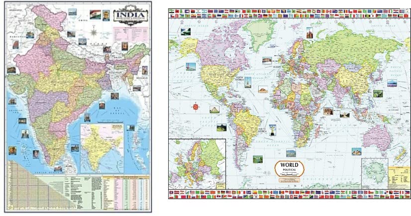 EOI Marketing Combo (Set of 2) India Political & World Political Maps | English Folded Paper Maps | Large 28 x 40 Inch | Best for UPSC, SSC, Competitive Exams, Schools & Offices