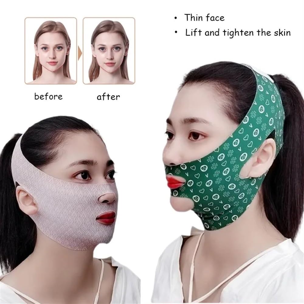 Kinn-Wangenbandage, V-Former, Linienhebemaske, Anti-Falten-Gurt, Schlafgesundheit, Schönheit, Gesichtspflege, Werkzeug (grün)