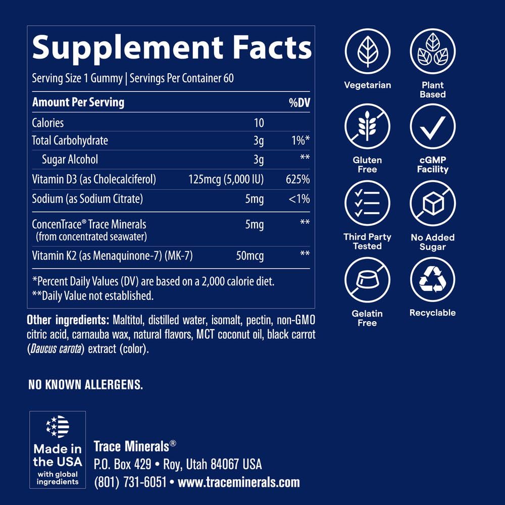 Trace Minerals Vitamin D3 + K2 Gummies, 60 Servings, Strawberry — Amazon image 3