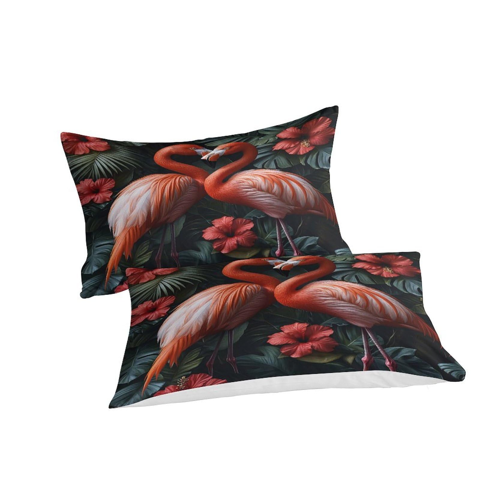 Flamingo-Pärchen Bettwäsche-Set, 3D Druck Kunststil im tropischen Garten, Microfaser 3 Teiliges, Kopfkissenbezug + Bettbezug,für Erwachsene Kinder Super King（260x220cm）