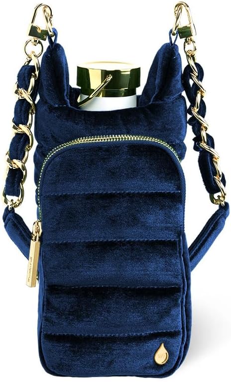 WanderFull® Velvet HydroBag® with Gold Chain Shoulder Strap 32 Oz Water Bottle Carrier w/Phone Pocket
