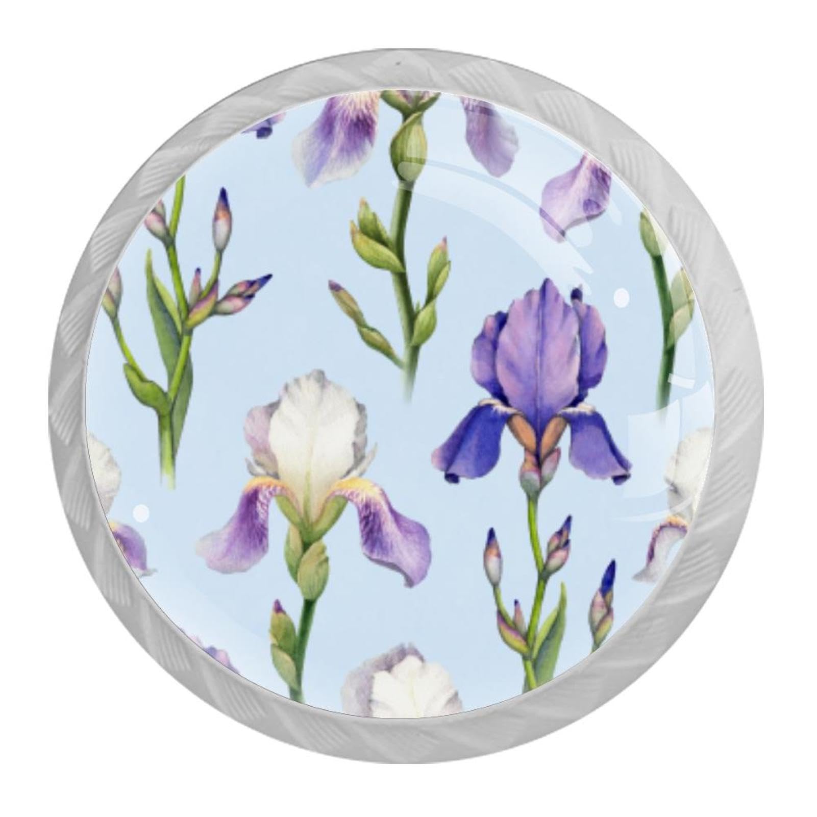 Tqmspg 4 Pieces Drawer Pulls Watercolor Flowers Door Knobs Dresser Handles for Kitchen Wardrobe Cupboard Hardware Furniture