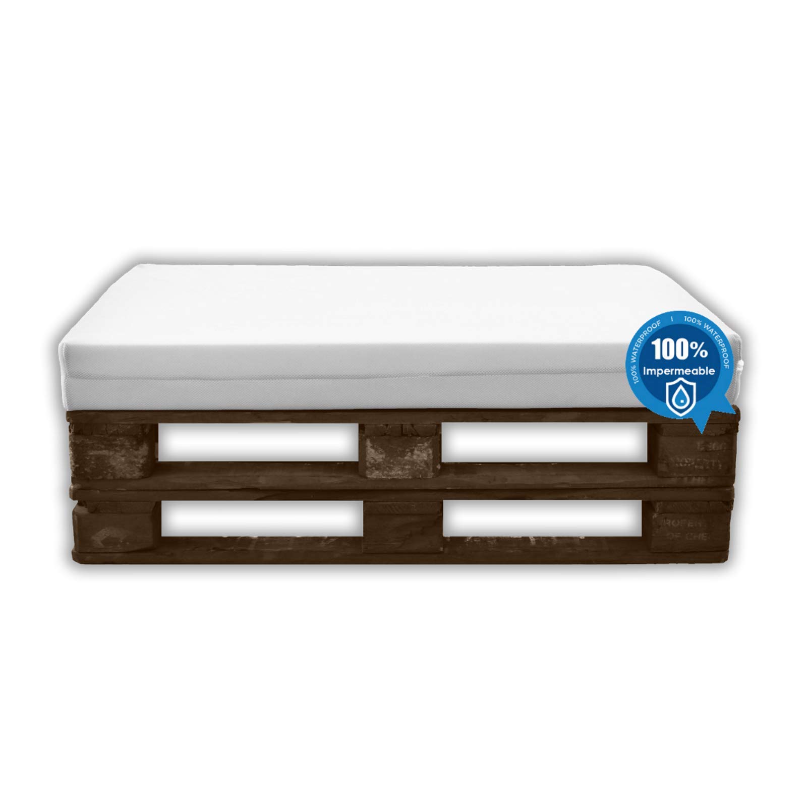 MICAMAMELLAMA Pack Ahorro Asiento + Respaldo Cojines para palets Sofa de Palets Exterior e Interior - Funda Náutica Blanca Impermeable - Espuma HR Alta Densidad - Grosor 12cm - Euro Palets