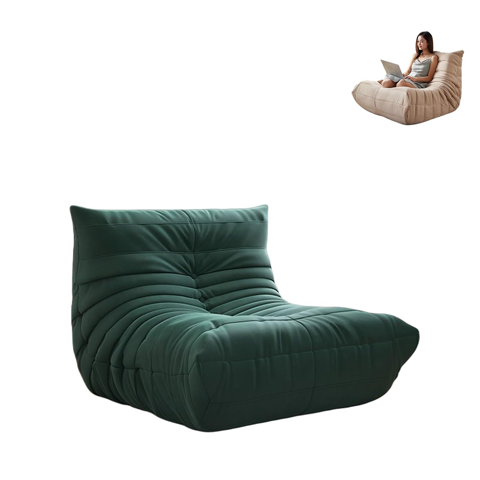 TJKK Togo Fireside Lounge Chair,Soft Suede Lounge Chair, Premium Foam, Lazy Floor Sofa Couch, Corner Bean Bag, Brown Armless Accent Chair for Living Room (dark green,26x35x27 in)