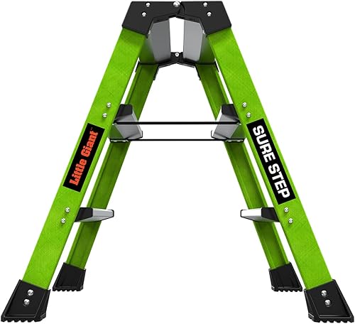 Miniatura 6 de Little Giant Ladders, Sure Step, taburete de doble cara, 3 escalones, fibra de vidrio, (11953), tipo 1AA, clasificación de peso de 375 libras, verde