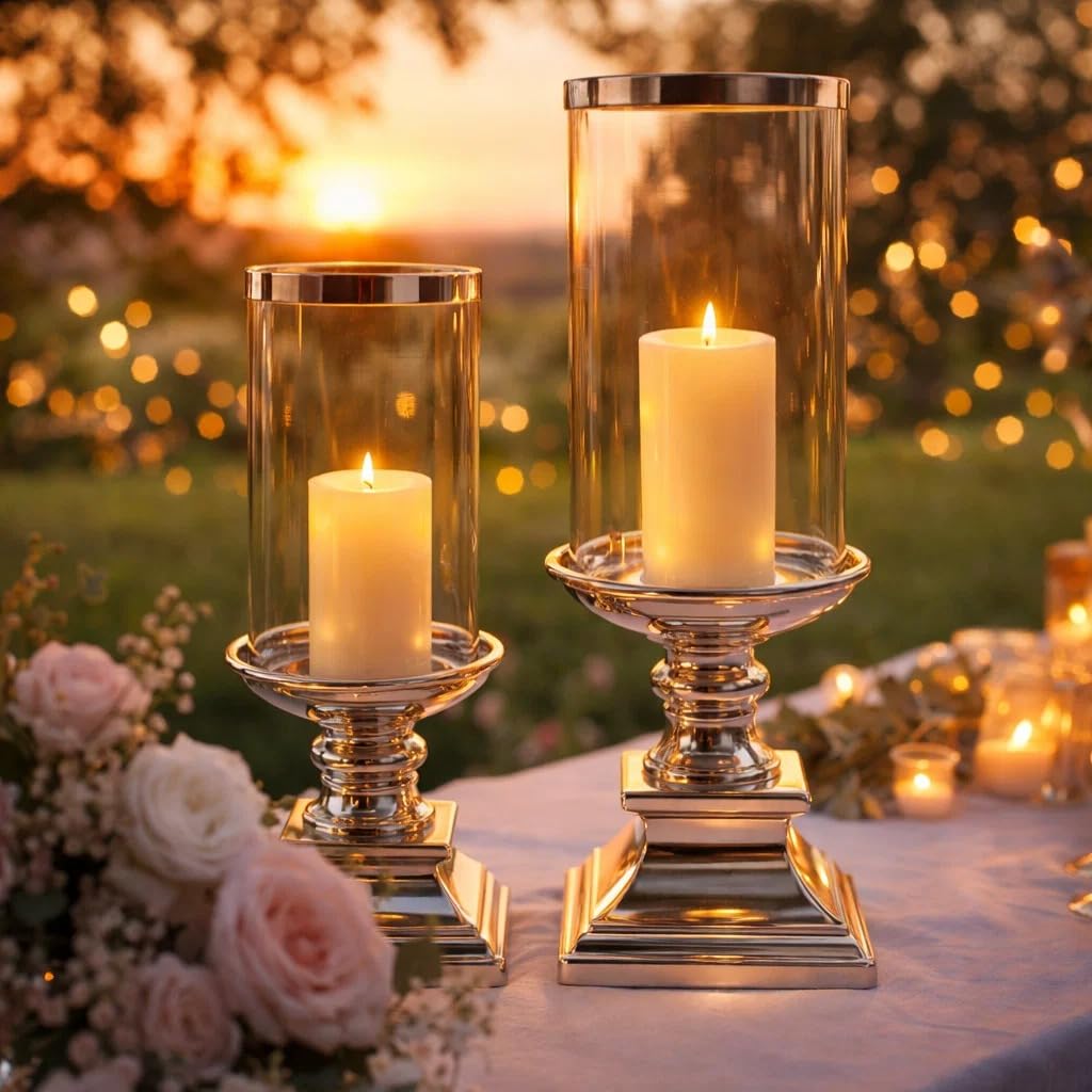 Eckig Windlicht Kerzenständer Kerzenleuchter Kerzen Silber Keramik (Groß)