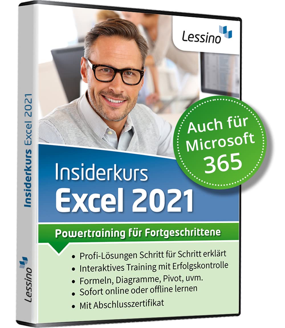 Excel 2021 Insiderkurs - Powertraining für Fortgeschrittene | Lernen Sie Diagramme, Pivot, Formeln und Funktionen effizent zu nutzen | auch Excel 365 geeignet | Online-Kurs + DVD [1 Nutzer-Lizenz]