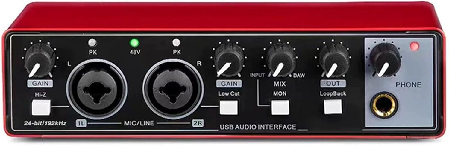 USB Audio Interface, Interface for Recording Music, USB2.0 Studio Equipment for Mac/PC, XLR Input, 24Bit/192kHz, Plug & Play, 48V Phantom Power, Red