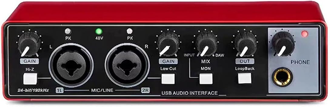 USB Audio Interface, Interface for Recording Music, USB2.0 Studio Equipment for Mac/PC, XLR Input, 24Bit/192kHz, Plug & Play, 48V Phantom Power, Red