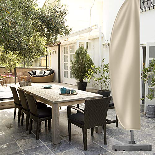 Patio Umbrella Cover, Upgraded 420D Oxford Fabric Waterproof Snowproof Outdoor Cantilever Umbrella Cover with Zipper for 9-11ft Offset Parasol Umbrellas (280 x 81 x 45cm) - Khaki - Thumbnail 6