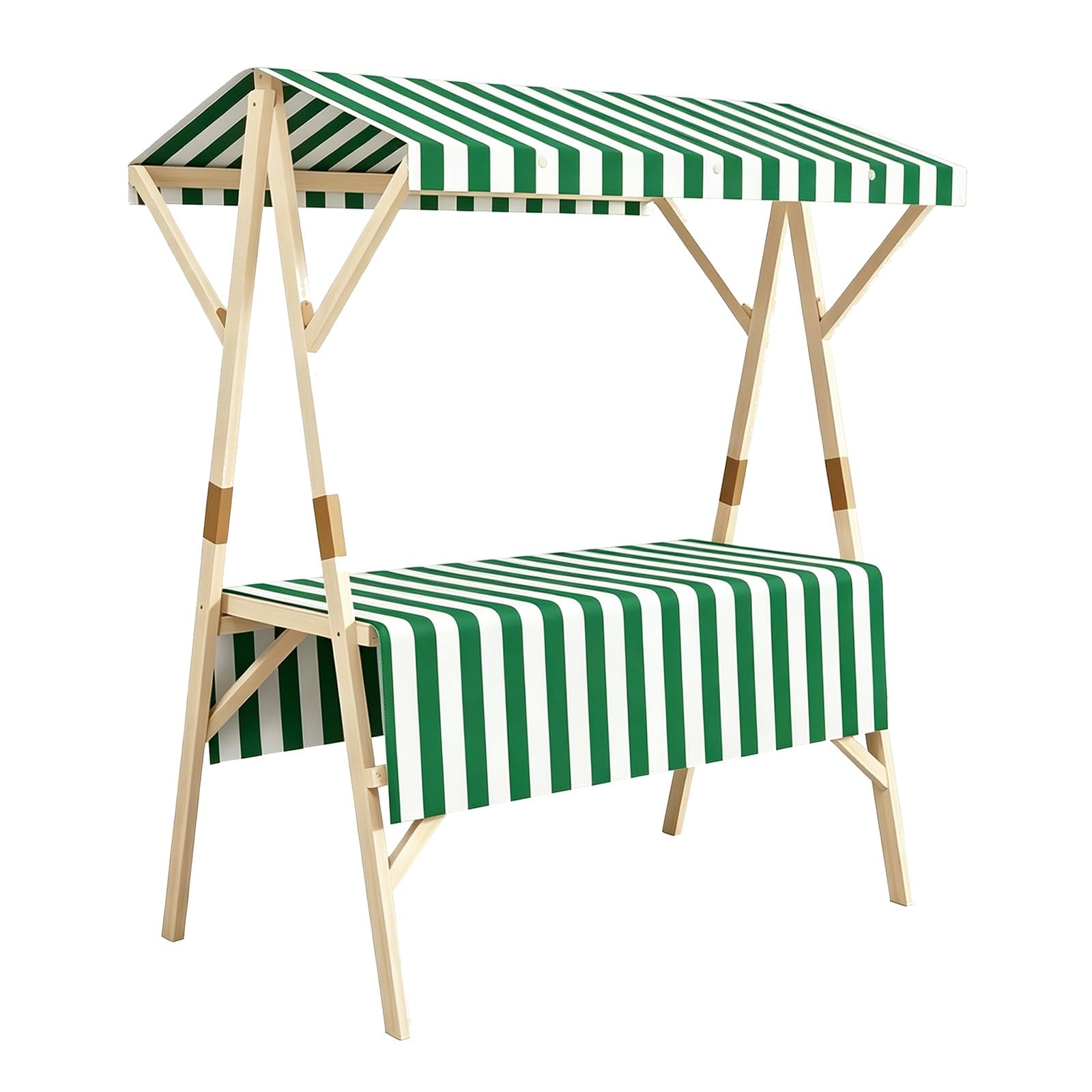 CMYAOYC Outdoor Vending Stand with Striped Awning, Foldable Wooden Vendor Cart, Farmers Market Booth, Portable Vendor's Stall Food Display Stand(Green,150cm)