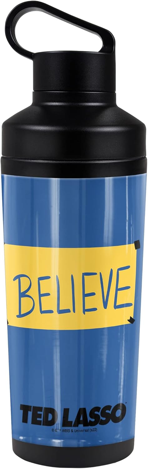 Ted Lasso OFFICIAL Ted Lasso Believe Sign 18 oz Insulated Water Bottle, Leak Resistant, Vacuum Insulated Stainless Steel with 2-in-1 Loop Cap