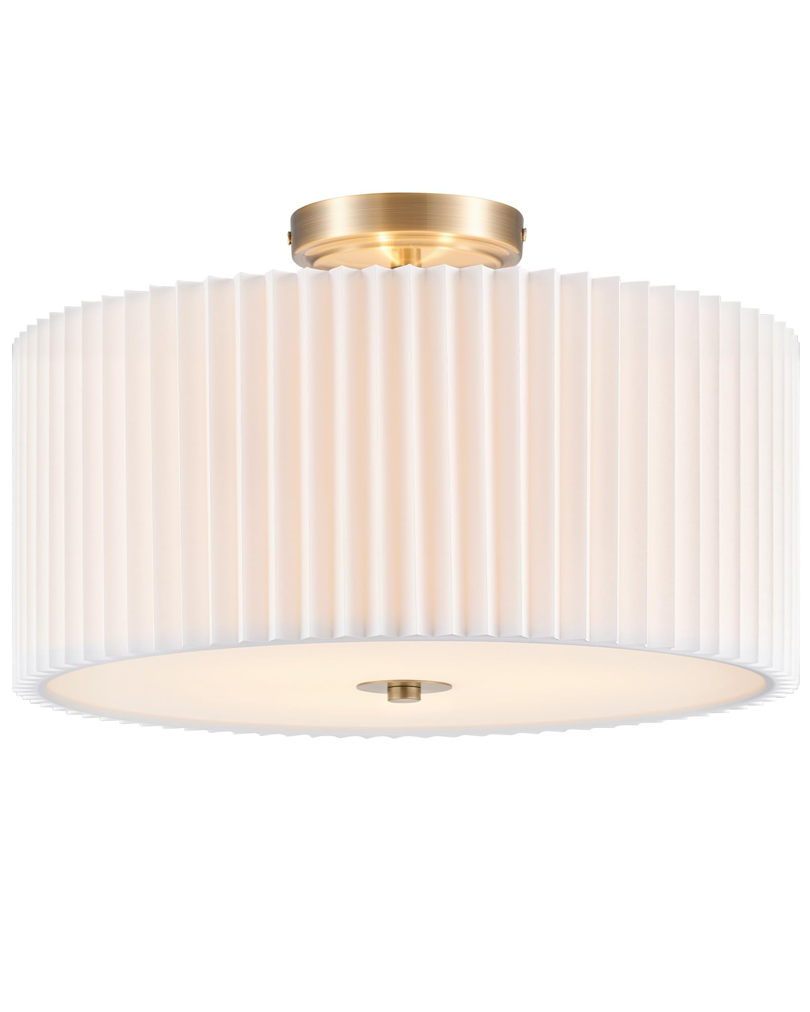 Photo 1 of VONLUCE Semi-Flush Mount Ceiling Light, 15.7" Modern 3-Light Ceiling Light Fixture with White Pleated Drum Shade 3 E26 Sockets for Bedroom Entryway Living Room, Bronze Finish, ETL Certificated